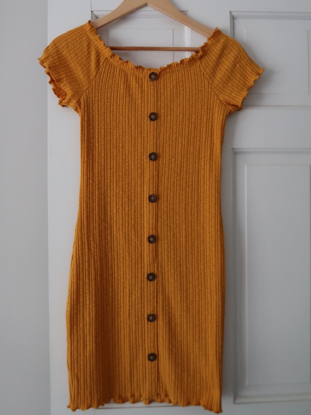 Mustard Ribbed Stretchy Mini Dress | Size L